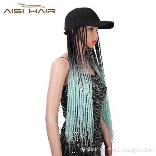 Aisi Hair Synthetic Cosplay Party Baseball Hat With Crochet Twist Braiding Hair Extension For Black Women Synthetic Hair Wigs